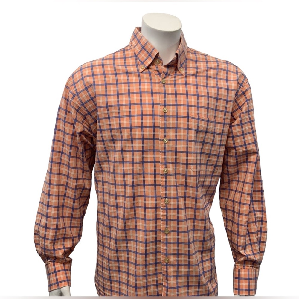 Orvis Orange Blue White Oxford Button Down Cotton Long Sleeve Shirt XL X-Large - Picture 3 of 8